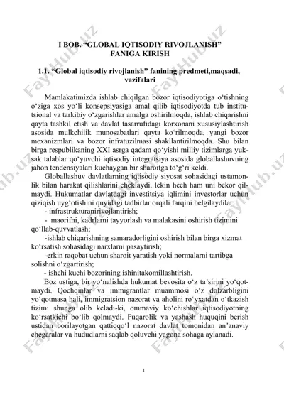 global iqtisodiy rivojlanish faniga kirish — DOC