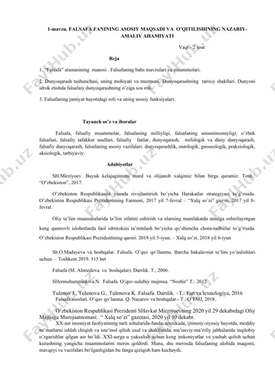falsafa fanining asosiy maqsadi va o'qitilishining nazariy-amaliy ahamiyati — DOC