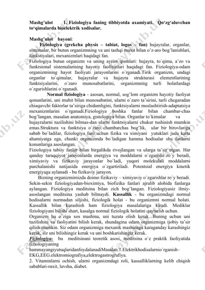 fiziologiya faning tibbiyotda axamiyati — DOC