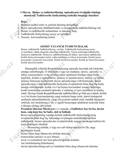 biznes va tadbirkorlikning iqtisodiyotni rivojlantirishdagi ahamiyati — DOC