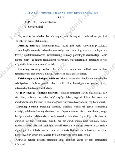 psixologik o’lchov va sensor deprivatsiyasi — DOC