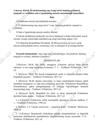 o'zbekistonning eng yangi tarixi fanining predmeti, maqsadi va vazifalari — DOC