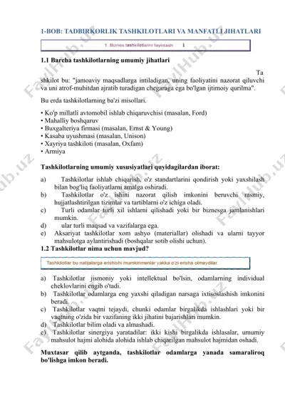 tadbirkorlik tashkilotlari va manfaatli jihatlari — DOC