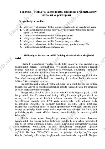 moliyaviy va boshqaruv tahlilining predmeti, asosiy vazifalari va printsiplari — DOC