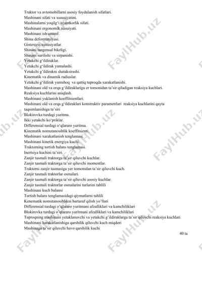 traktor va avtomobillarni asosiy foydalanish sifatlari — DOC