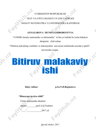 elektron jadvalning vazifalari va imkoniyatlari  mavzusini multimedia asosida o‘qitish — DOCX
