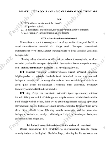ittda qo'llaniladigan radio aloqa tizimlari — DOC