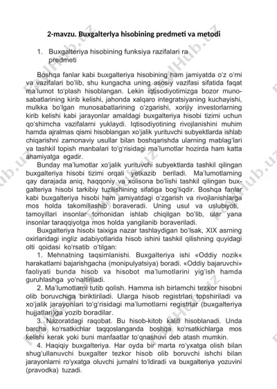 buxgalteriya hisobining predmeti va metodi — DOC
