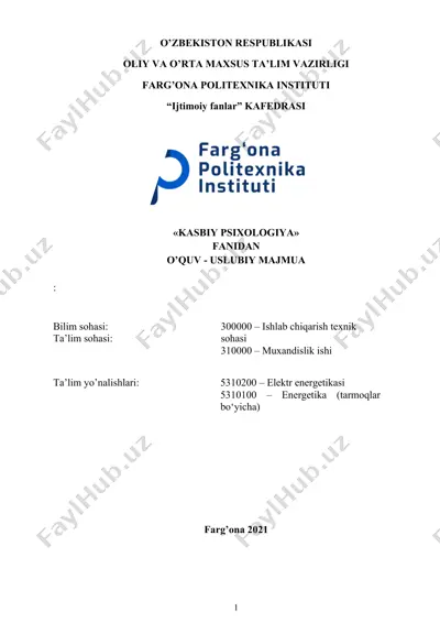 kasbiy psixologiya fanidan o’quv-uslubiy majmua — DOC