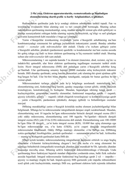 elektron apparaturalarida shartli grafik va harfiy belgilagan elementlarni o'qish — DOC