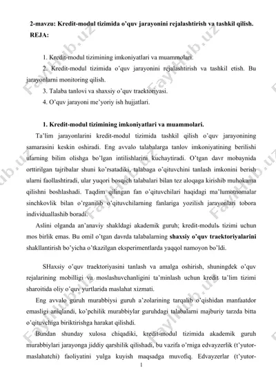 kredit-modul tizimida o’quv jarayonini rejalashtirish va tashkil qilish — DOC