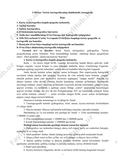 tarixiy kartografiyaning shakllanishi, taraqqiyoti — DOC