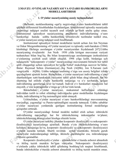 o‘yinlar nazariyasi va o‘zaro hamkorliklarni modellashtirish — DOC