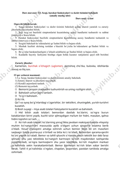 sezgi, harakat funksiyalari va skelet tizimini baholash — DOC