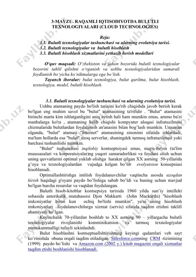 bulutli texnologiyalar tushunchasi va ularning evolutsiya tarixi — DOC
