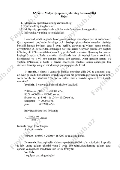 moliyaviy operatsiyalarning daromadliligi — DOC
