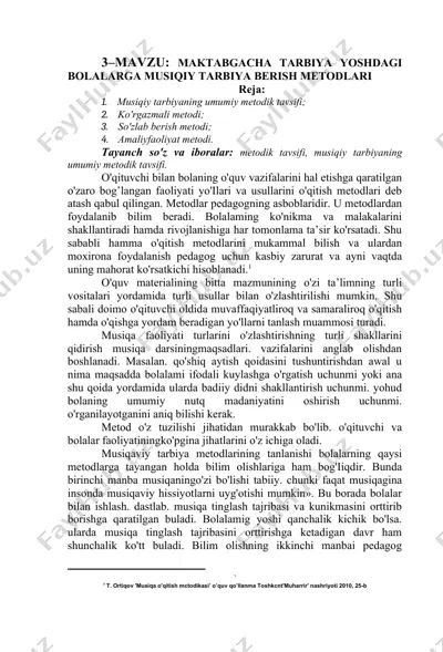 maktabgacha tarbiya yoshdagi bolalarga musiqiy tarbiya berish metodlari — DOC