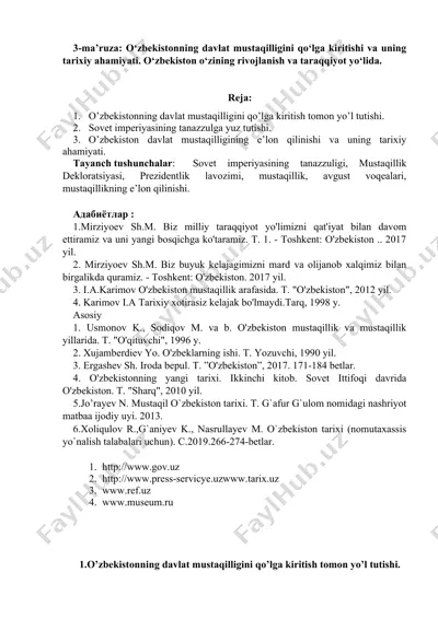 o'zbekistonning mustaqilligi va tarixiy ahamiyati — DOC