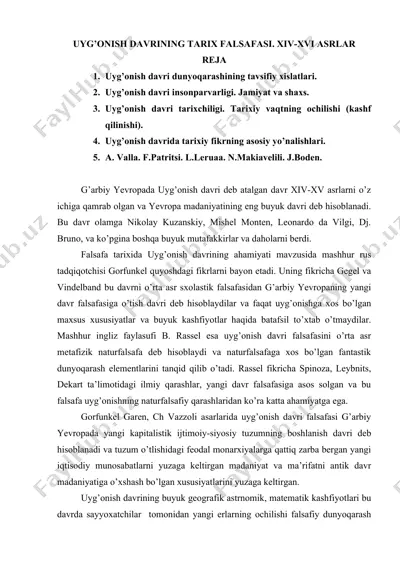 uyg’onish davrining tarix falsafasi. xiv-xvi asrlar — DOC