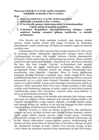 sharq uyg’onish davri va ta’lim- tarbiya masalalari — DOC