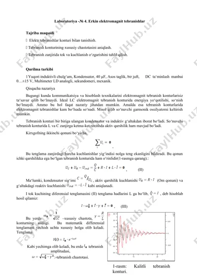 laboratoriya -№ 4. erkin elektromagnit tebranishlar — DOC