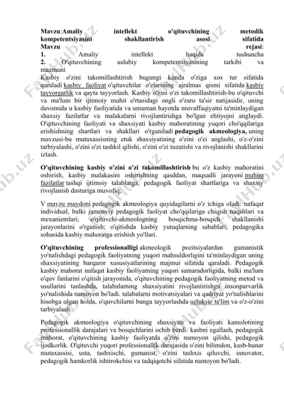 amaliy intellekt o'qituvchining metodik kompetentsiyasini shakllantirish — DOC