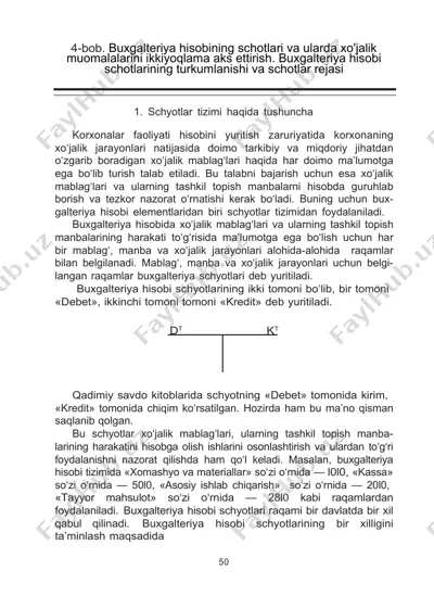 buxgalteriya hisobi schyotlarining turkumlanishi va schyotlar rejasi — DOC