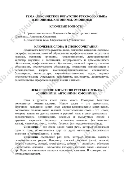 лексическое богатство русского языка — DOC