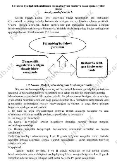byudjet tashkilotlarida pul mablagʼlari hisobi va kassa operatsiyalari hisobi — DOC