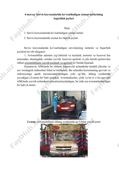 servis korxonalarida ko’rsatiladigan xizmat turlarining bajarilish joylari — DOC