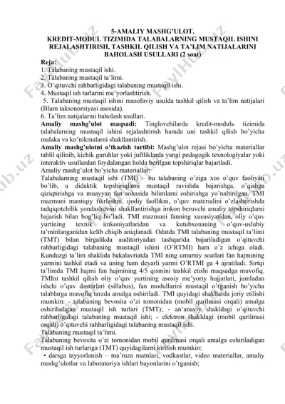 talabalarning mustaqil ishini tashkil qilish va baholash — DOC