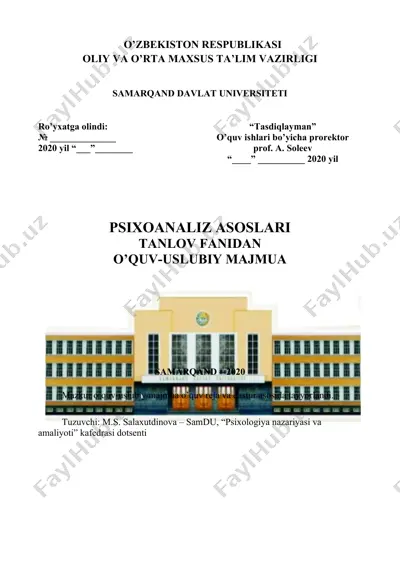 psixoanaliz asoslari tanlov fanidan o’quv-uslubiy majmua — DOC