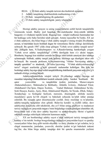 adabiy tanqidning tarixi va shakllanishi — DOC