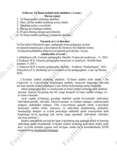 ta’limni tashkil etish shakllari — DOC