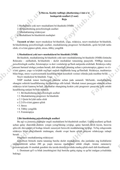 kasbiy tadbiqiy jihatlarning o’zini o’zi boshqarish usullari — DOC