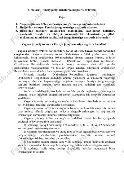 yagona ijtimoiy to‘lov va pensiya jamg‘armasiga sug‘urta badallari — DOC