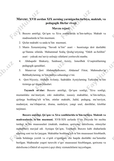 xvii asrdan xix asrning yarmigacha tarbiya, maktab, va pedagogik fikrlar rivoji — DOC