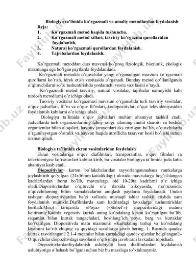 biologiya ta'limida ko'rgazmali va amaliy metodlardan foydalanish — DOC