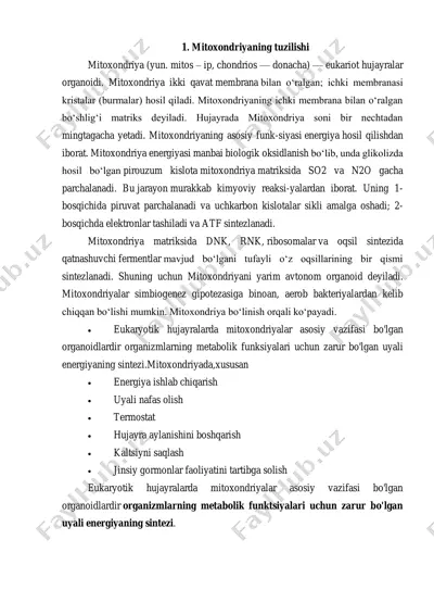 mitoxondriyaning tuzilishi — PDF