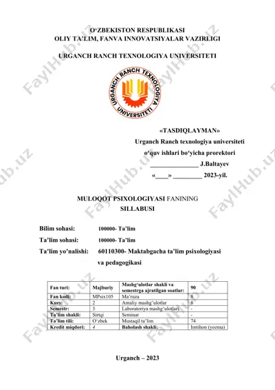 muloqot psixologiyasi fanining sillabusi — DOCX