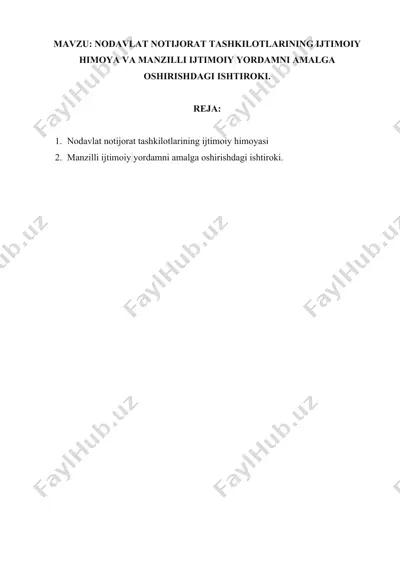 nodavlat notijorat tashkilotlarining ijtimoiy himoya va manzilli ijtimoiy yordamni amalga oshirishdagi ishtiroki — DOCX