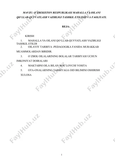 o‘zbekiston respublikasi mahalla va oilani qo‘llab-quvvatlash vazirligi — DOC