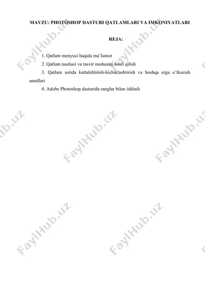 adobe photoshop dasturi qatlamlari va imkoniyatlari — DOCX