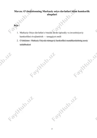o‘zbekistonning markaziy osiyo davlatlari bilan hamkorlik aloqalari — DOCX