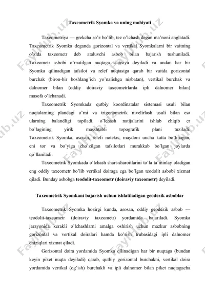 taxeometrik syomka va uning mohiyati — DOCX