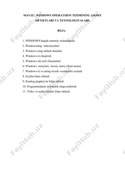 windows operatsion tizimining asosiy ob’ektlari va texnologiyalari — DOCX
