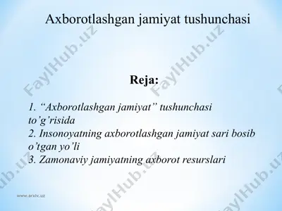 axborotlashgan jamiyat tushunchasi — PPT
