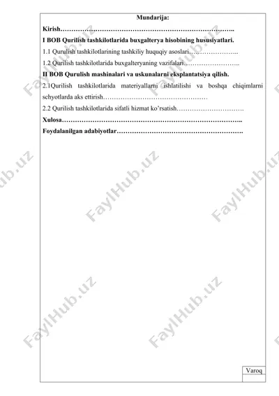 qurulish tashkilotlarida buxgalteryada hisob — DOCX