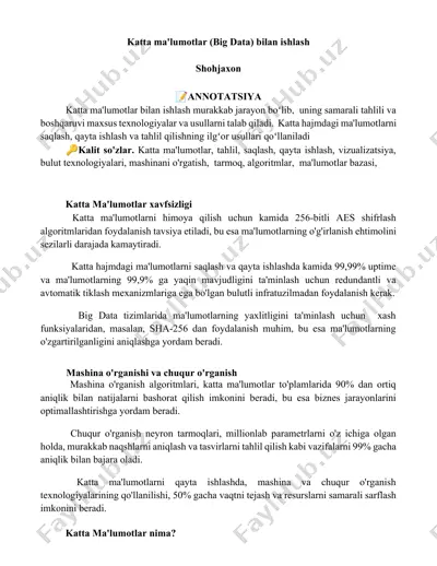 katta ma'lumotlar xavfsizligi — DOCX