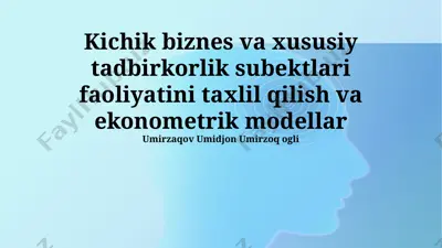 kichik biznes va xususiy tadbirkorlik subektlari faoliyatini taxlil qilish va ekonometrik modellar — PPTX